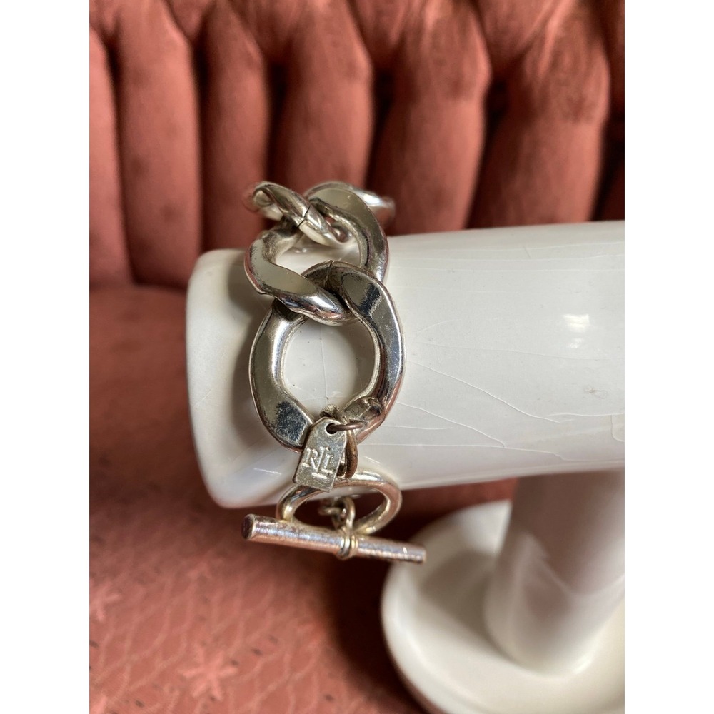 Vintage Ralph Lauren Silver Tone Chunky Link Toggle Bracelet Vintage Patina